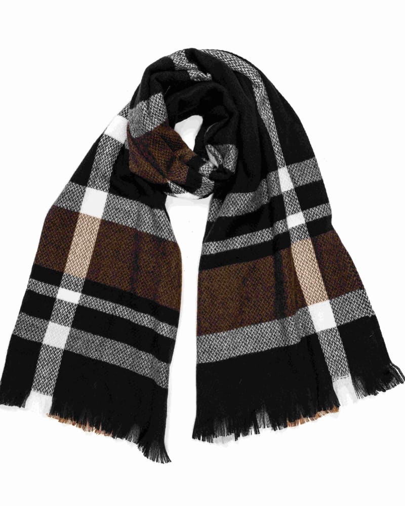 Front of a size One Size Plaid Fashion Winter Long Tweed Scarves Black in BLACK by Cocoboo. | dia_product_style_image_id:310525